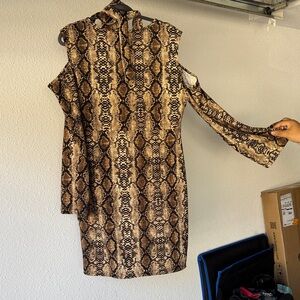 SHEIN Brown Snake Print Long Sleeve Dress